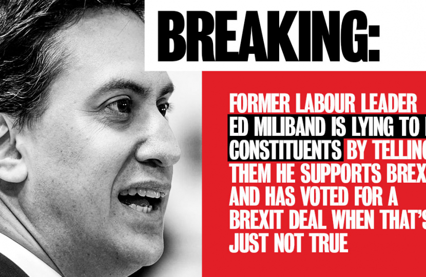 Ed Miliband falsely claiming to back Brexit to his leave voting constituents